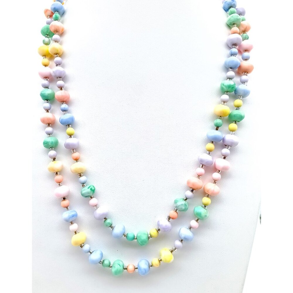 Vintage Pastel Beaded Necklace with Colorful Marble Lucite Beads and Glass Space